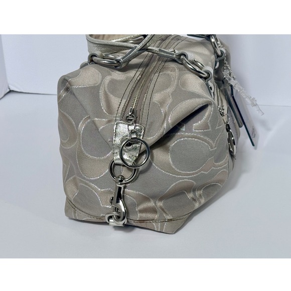 Coach Poppy Signature Lurex satchel shoulder handbag in Silver/gray metallic - Picture 2 of 12